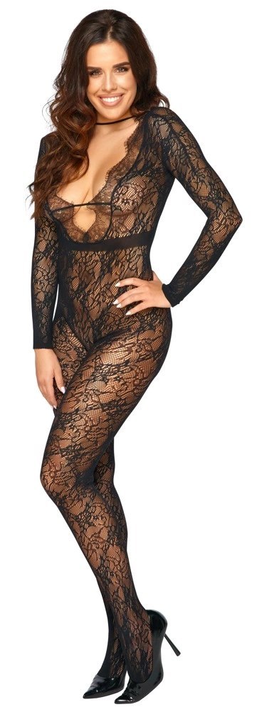 Cottelli Collection Fantasy kombinezon koronkowy bez krocza S-L czarny