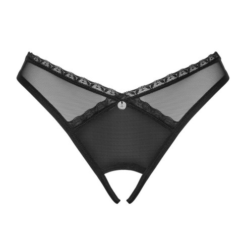Obsessive Latinesa Stringi czarne z ozdobnym kwiatem XS/S