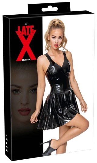 LateX Sukienka Czarna Lateksowa Na Ramiączkach Z Falbaną M