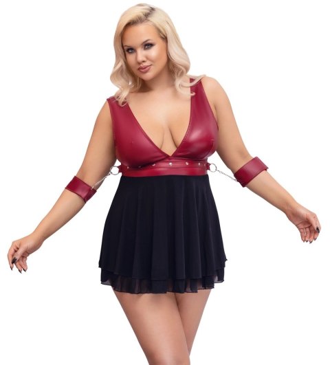 Cottelli Bondage Plus Babydoll z Mankietami Czerwono-Czarna 3XL
