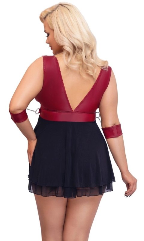 Cottelli Bondage Plus Babydoll z Mankietami Czerwono-Czarna 3XL