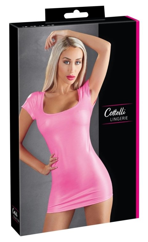 Cottelli PARTY Mini Sukienka L Rożowa z Okrągłym Dekoltem