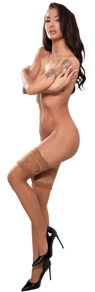 Cottelli LEGWEAR Pończochy Beżowe Samonośne Szeroka Koronka 20 den