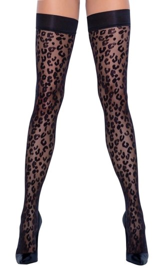 Cottelli Legwear Pończochy Samonośne Czarny Leopard 30 den rozmiar 2