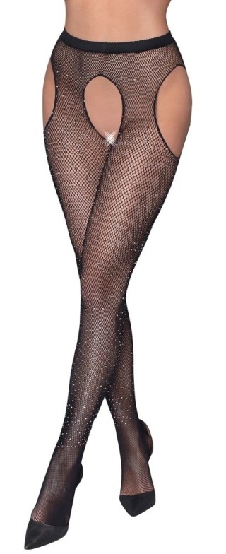 Cottelli Legwear Siateczkowe Rajstopy z Kamieniami Brokatowymi S-L