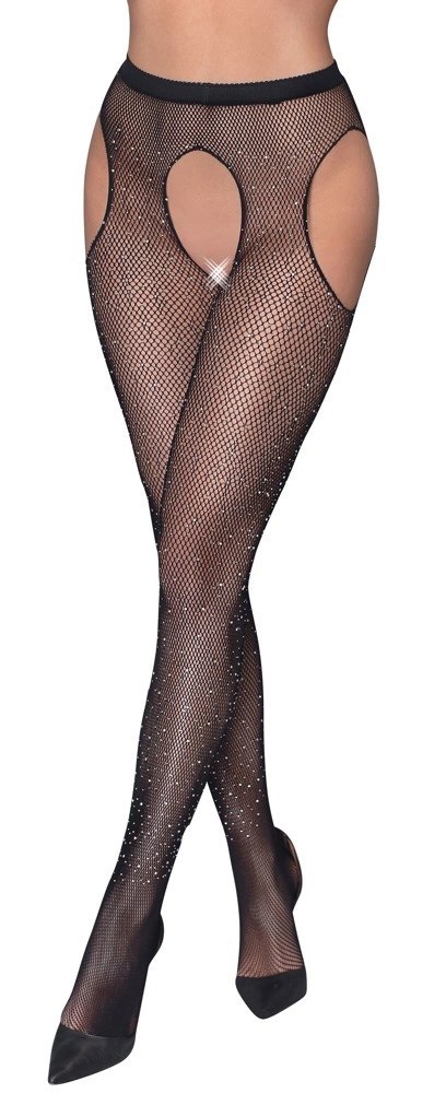 Cottelli Legwear Siateczkowe Rajstopy z Kamieniami Brokatowymi S-L