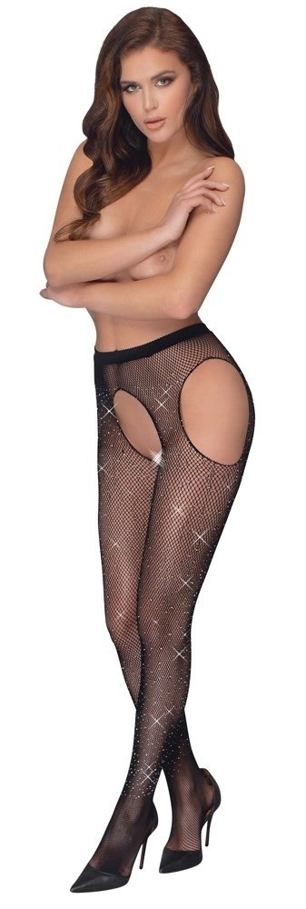 Cottelli Legwear Siateczkowe Rajstopy z Kamieniami Brokatowymi S-L