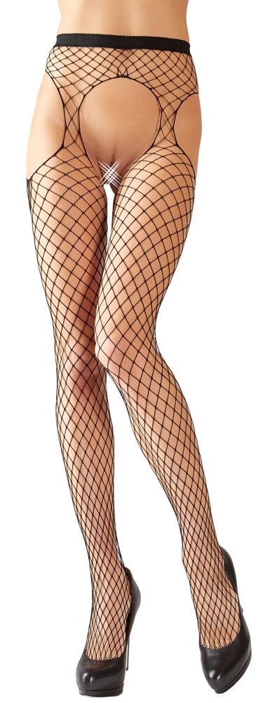 Cottelli Legwear Siateczkowe Rajstopy z Pasem Bez Krocza S-L