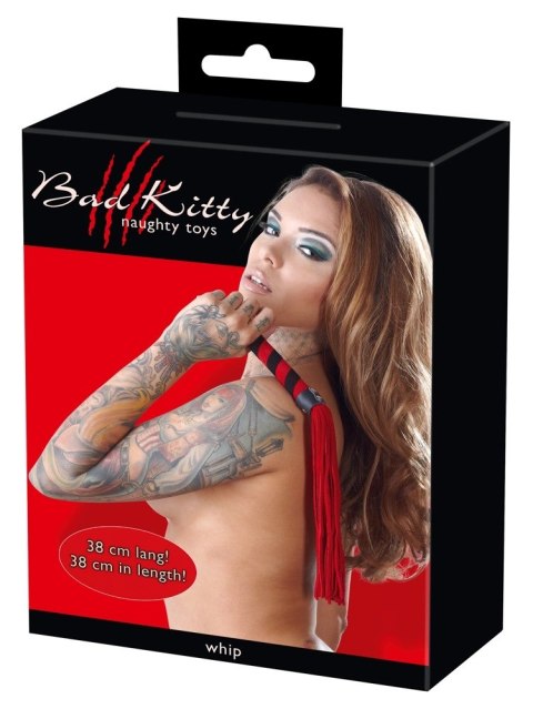 Bad Kitty Red Line - dwukolorowy bicz tekstylny 38 cm