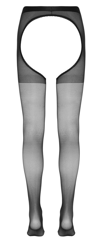 Cottelli LEGWEAR Rajstopy Open Crotch L/XL czarne z ozdobną koronką