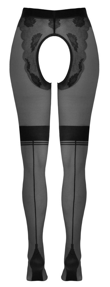 Cottelli LEGWEAR Rajstopy Retro Bez Szwu, Otwarty Kroj, 25 DEN, Nude/Czarne
