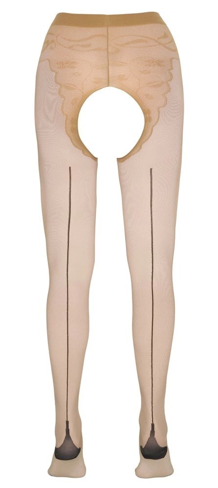 Cottelli LEGWEAR Rajstopy beżowe z czarnym szwem i otwartym kroczem 2