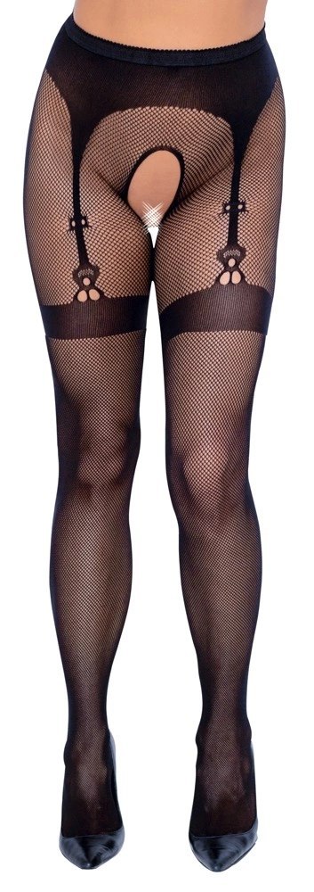 Cottelli LEGWEAR Rajstopy siateczkowe z wzorem pończoch S-L czarne