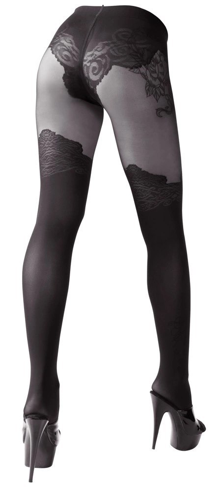 Cottelli LEGWEAR rajstopy czarne z eleganckim wzorem nad kolano 4