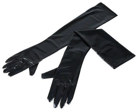 Cottelli Accessories Długie Rękawiczki Wet Look Czarny S-L