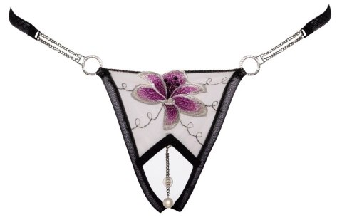 Cottelli Lingerie S/M - Stringi siateczkowe z haftem i perłowym łańcuszkiem