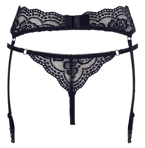 Cottelli Lingerie XL - Koronkowy Pas do Pończoch z Stringami, Czarny
