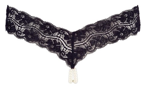 Cottelli Lingerie Stringi koronkowe czarne z perłowym detalem M