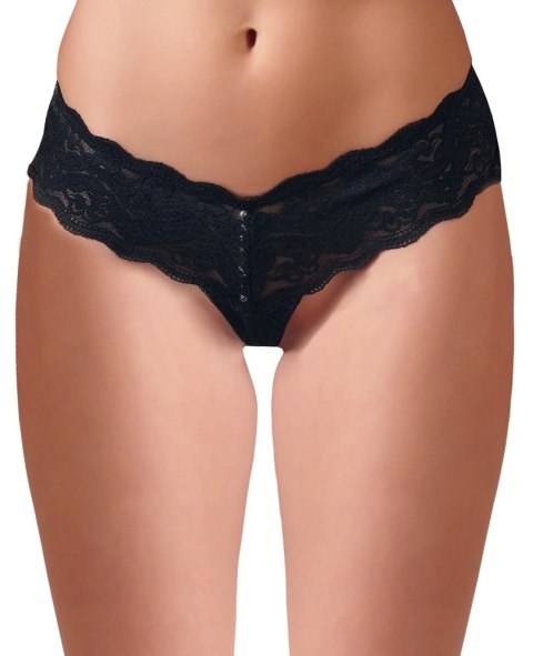 Cottelli Lingerie Stringi koronkowe z aplikacją pereł, czarne S