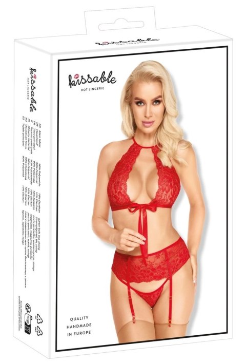 Kissable Komplet Koronkowy Czerwony L/XL z Satynowymi Detalami