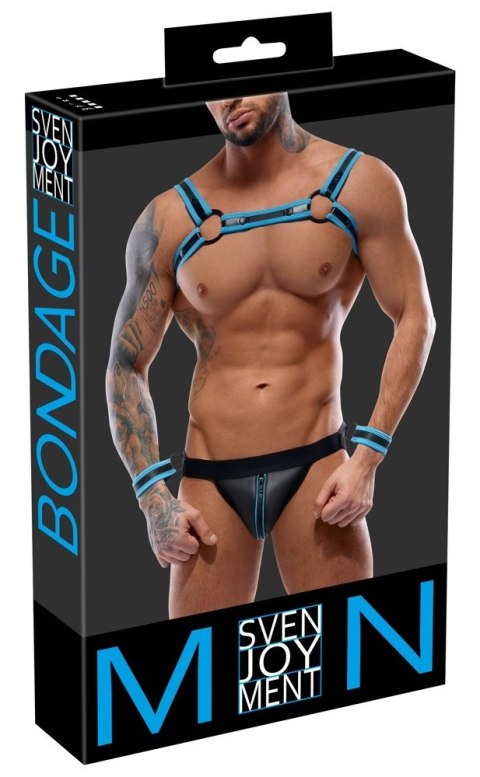 Svenjoyment Bondage Uprząż Męska z Slipami i Mankietami S czarna/niebieska