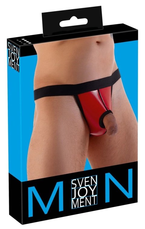 Svenjoyment Stringi męskie czerwone L/XL z otworem, połysk, elastyczne