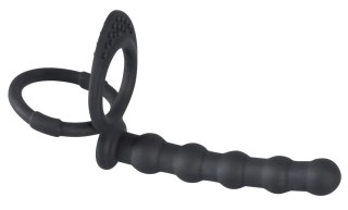 Black Velvets silikonowy ring intymny z elementem analnym, czarny