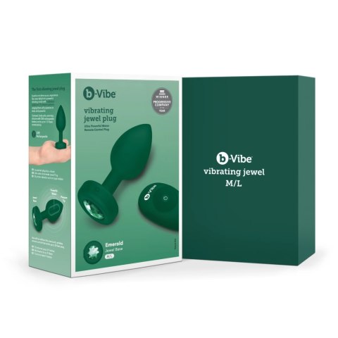 B-Vibe Vibrating Jewel Plug M/L Emerald - wibrujący korek z pilotem