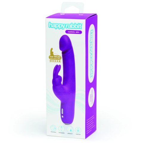 Happy Rabbit Slimline Purple - Smukły wibrator silikonowy, 15 trybow