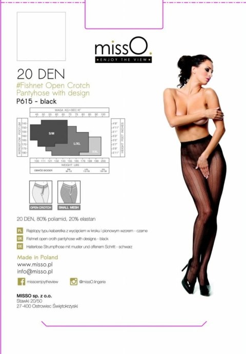 MissO P615 Rajstopy kabaretki z wycięciem L/XL czarne DEN20