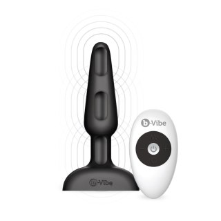 B-Vibe Trio Plug Black - model z 3 silnikami, pilot, silikon, średni