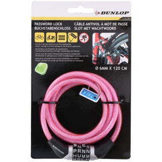 ZAPIĘCIE ROWEROWE SPIRALNE SZYFR 0.6x120CM RÓŻOWE DUNLOP
