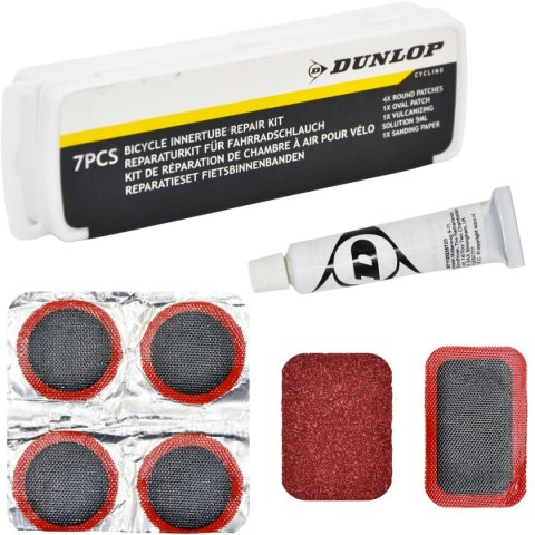 ZESTAW NAPRAWCZY DO DĘTEK ŁATKI I KLEJ 7 ELEMENTÓW BOX DUNLOP