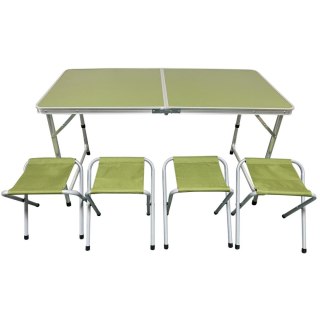 STOLIK TURYSTYCZNY SKŁADANY KEMPINGOWY 120X60X70/62/55CM + 4 KRZESŁA ZIELONY