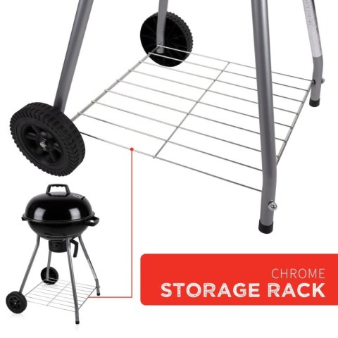 GRILL OGRODOWY KULISTY REX STALOWY 46CM Z POPIELNIKIEM