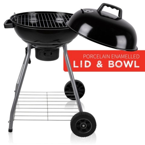GRILL OGRODOWY KULISTY REX STALOWY 46CM Z POPIELNIKIEM