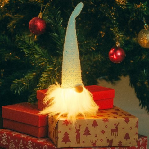 MIKOŁAJ DEKORACYJNY LED 25CM BŁĘKITNY