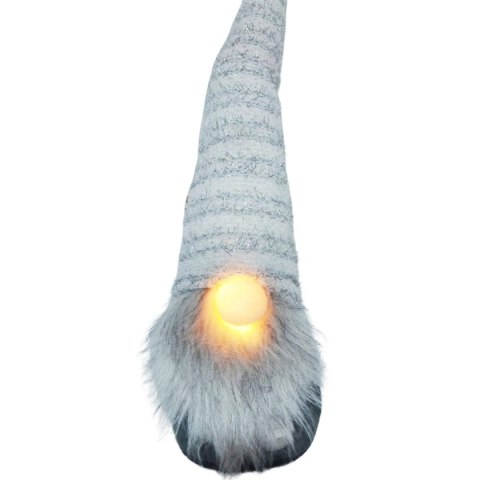 SKRZAT GNOM Z DŁUGĄ BIAŁĄ CZAPKĄ I ŚWIĘCĄCYM NOSEM 42CM
