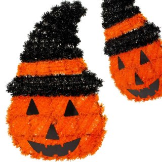 FIGURKA DEKORACYJNA DYNIA 35CM HALLOWEEN POMARAŃCZOWY PASEK