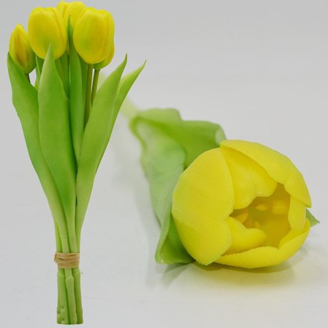 BUKIET 7 TULIPANÓW ŻÓŁTYCH 31CM JAK ŻYWYCH DEKORACJA WIOSENNA