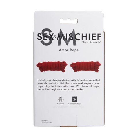 Sportsheets Sex & Mischief komplet 2 czerwonych lin bawełnianych 2x4,5m