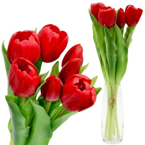 BUKIET 7 TULIPANÓW CZERWONYCH 31CM JAK ŻYWYCH DEKORACJA WIOSENNA