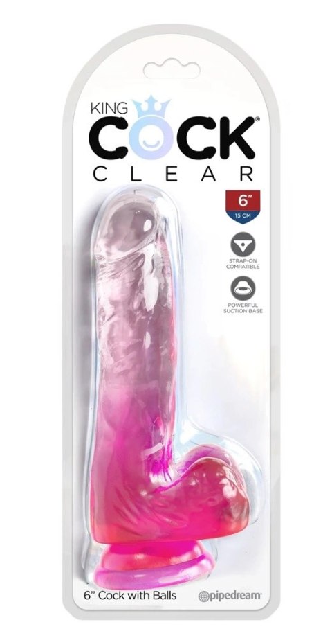 King Cock Clear Model 6" Przyssawka Transparentny-Rożowy 17,8 cm
