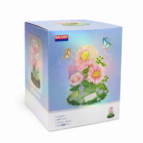 Kwiaty Hibiskus z klocków pod kopułą, róż, 543 el. +12 lat KL04