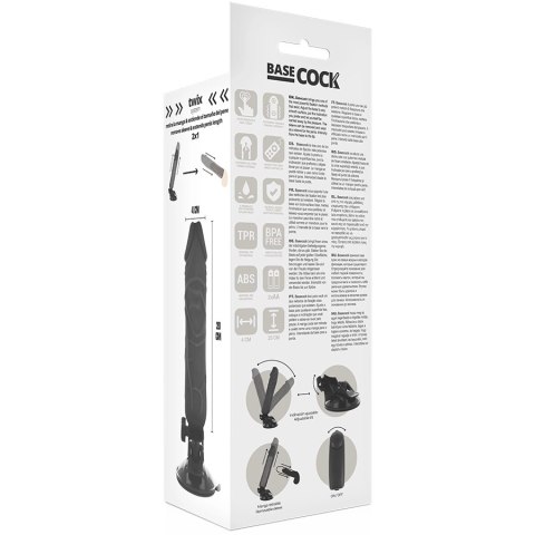 BASECOCK Pilotowany wibrator czarny 20 cm TPE z przyssawką i pilotem