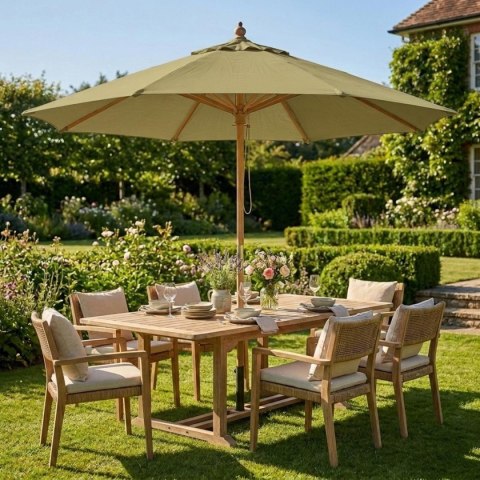 PARASOL OGRODOWY DREWNIANY 250CM SKŁADANY ZIELONY