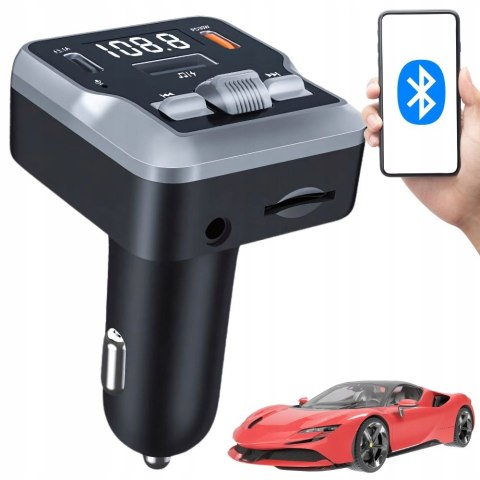 Transmiter fm mp3 estaw głośnomówiący 2 x usb c bluetooth 5.3 12v karta sd 10148