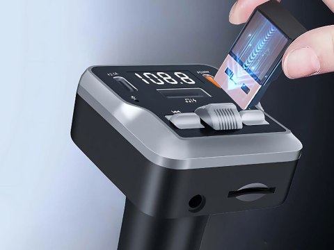 Transmiter fm mp3 estaw głośnomówiący 2 x usb c bluetooth 5.3 12v karta sd 10148