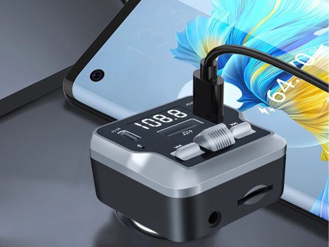 Transmiter fm mp3 estaw głośnomówiący 2 x usb c bluetooth 5.3 12v karta sd 10148
