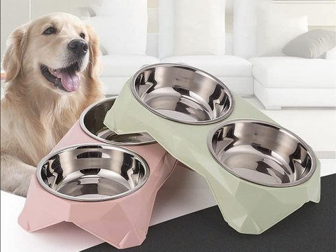 Miska podwójna dla psa kota metalowa 350ml x 2 19402